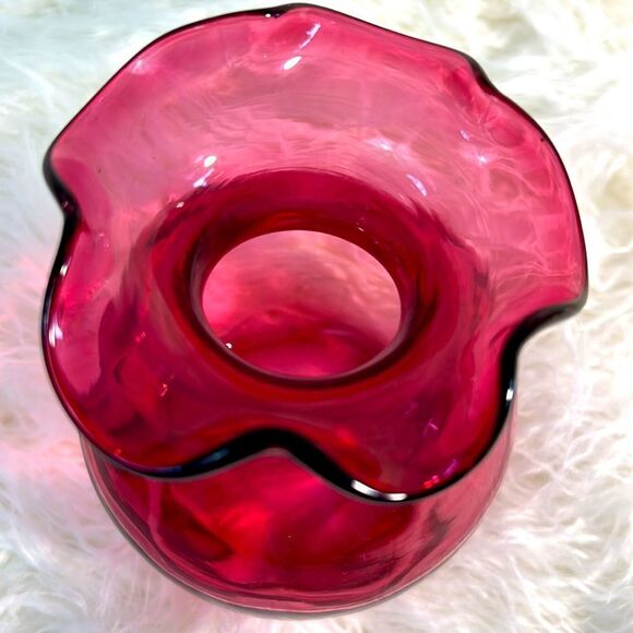 Fenton Cranberry Glass Vase - Picture 2 of 7